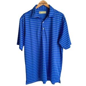 DONALD ROSS Sportswear Blue and Pale Yellow Striped Mens Golf Polo,‎ L